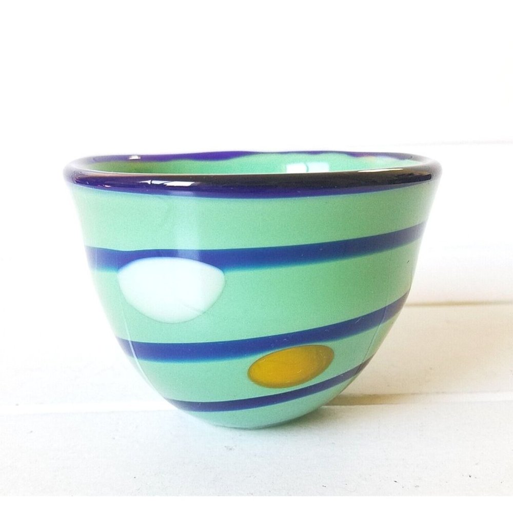 Soholm Kunstglas  Moeslund Design Small Bowl, Blue Swirl Dots  Denmark